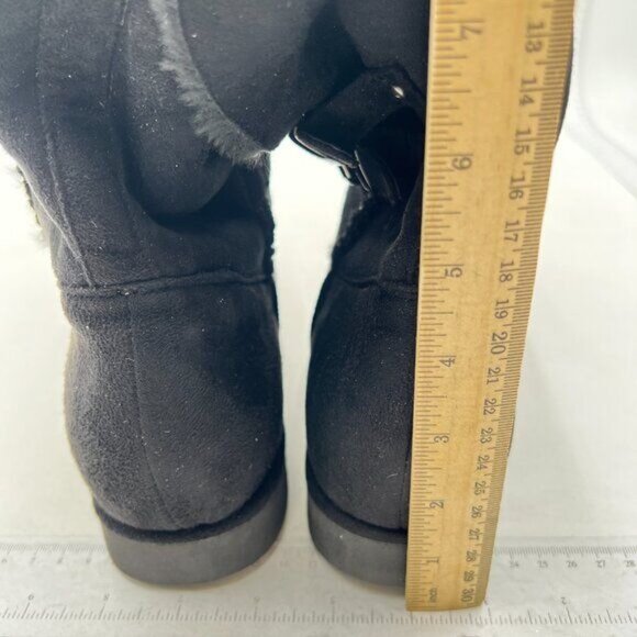 Black Women's Mid Calf Fully Fur Lined Winter Snow Boot with Chic Buckles Shoe - Picture 7 of 8